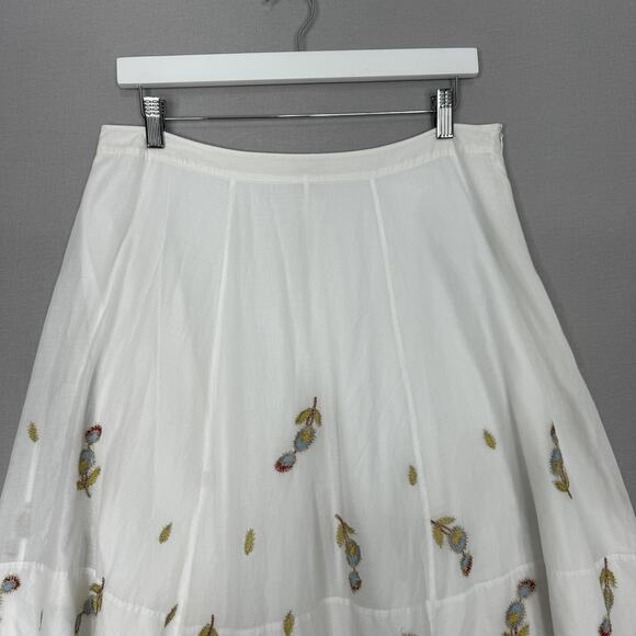 Whistles Skirt Womens 10 White Floral Embroidered Midi Boho Cottagecore Country - Picture 2 of 13